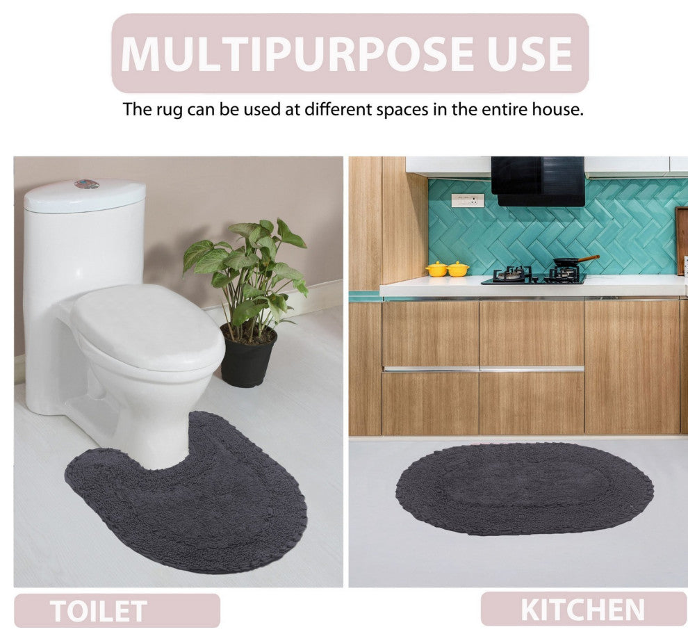 Double Ruffle Collection Bath Rugs Set, 3-Piece Set With Runner, Gray