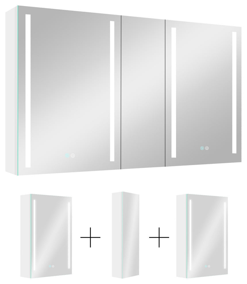 50" Aluminum Surface Mount Medicine Cabinet with Three Doors and Mirror