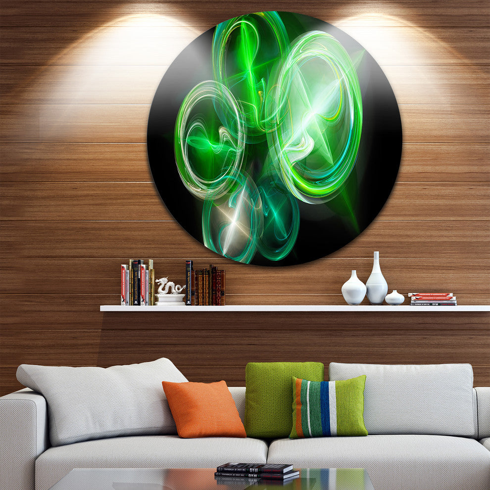 Green In Black Fractal Desktop Wallpaper, Abstract Round Wall Art, 38"