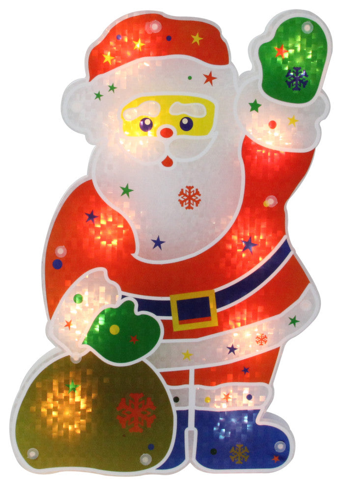 13" Holographic Lighted Santa Claus Christmas Window Silhouette