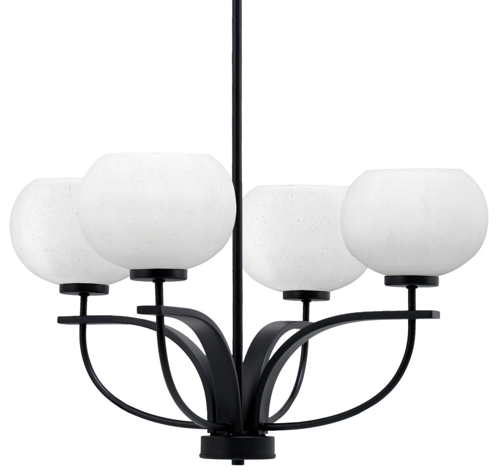 Cavella 4 Light Chandelier, Matte Black Finish, 7" White Muslin Glass