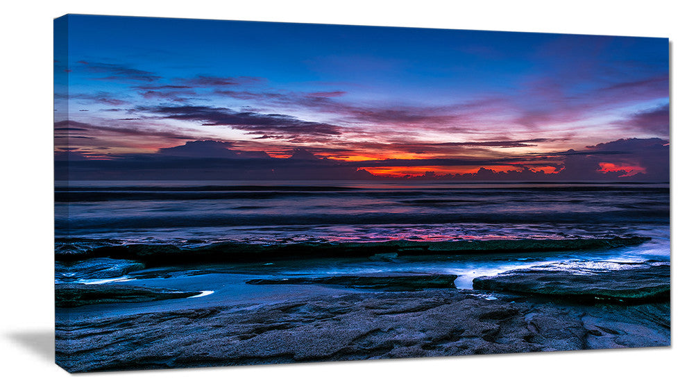 "Exotic Dark Blue Coquina Dawn" Beach Canvas Wall Art, 32"x16"