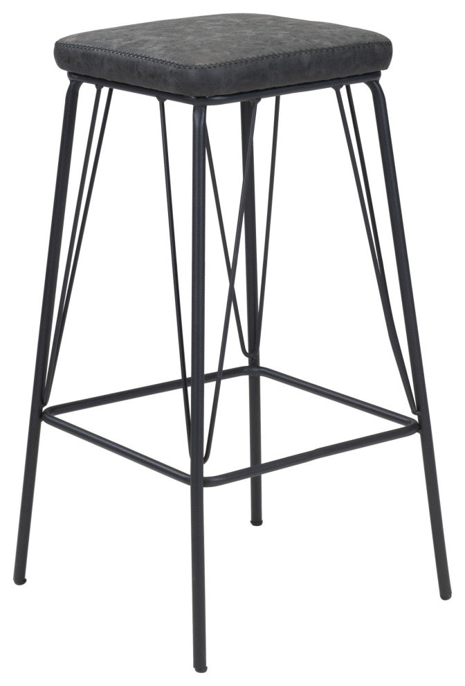 Counter Stool Chair, Set of 2, Faux Vinyl Leather, Steel, Vintage Black, Cafe