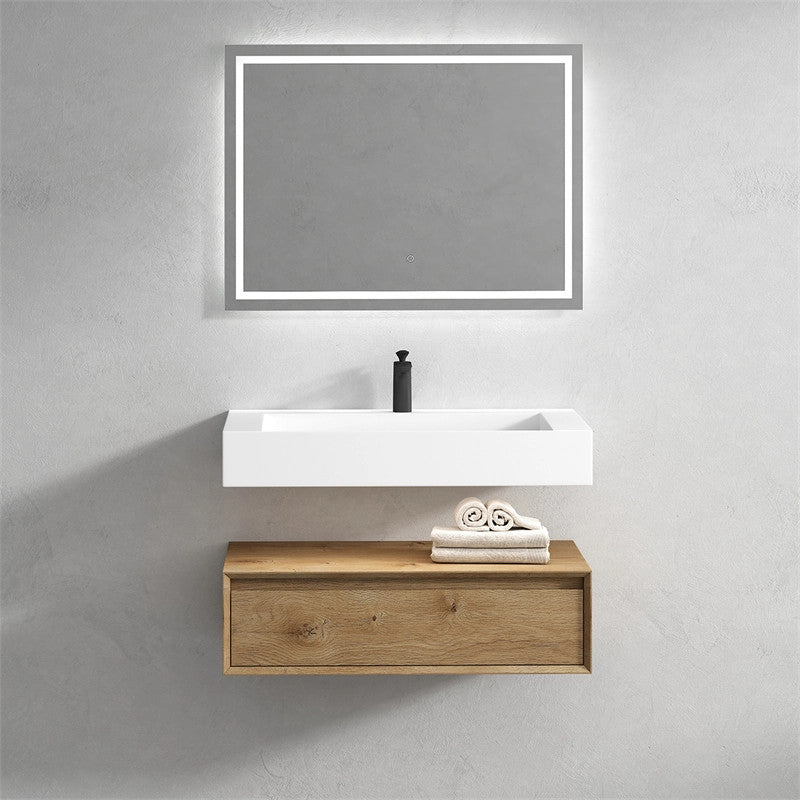 Alysa 36'' Floating Vanity, Acrylic Sink, Oak