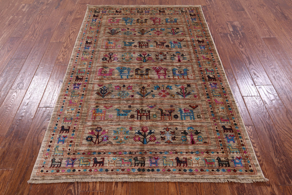 Handmade Persian Gabbeh Tribal Wool Rug 4' 0" X 6' 1" - Q12309