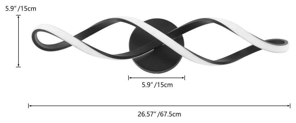 1-Light Modern Wavy Curved LED Vanity Light, Black