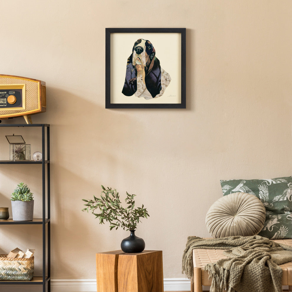 Basset Hound Dimensional Handmade Collage Wall Art Framed Under Glass