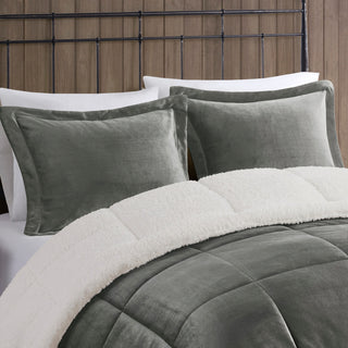 Woolrich Alton Plush to Sherpa Winter Comforter Set, Grey, King