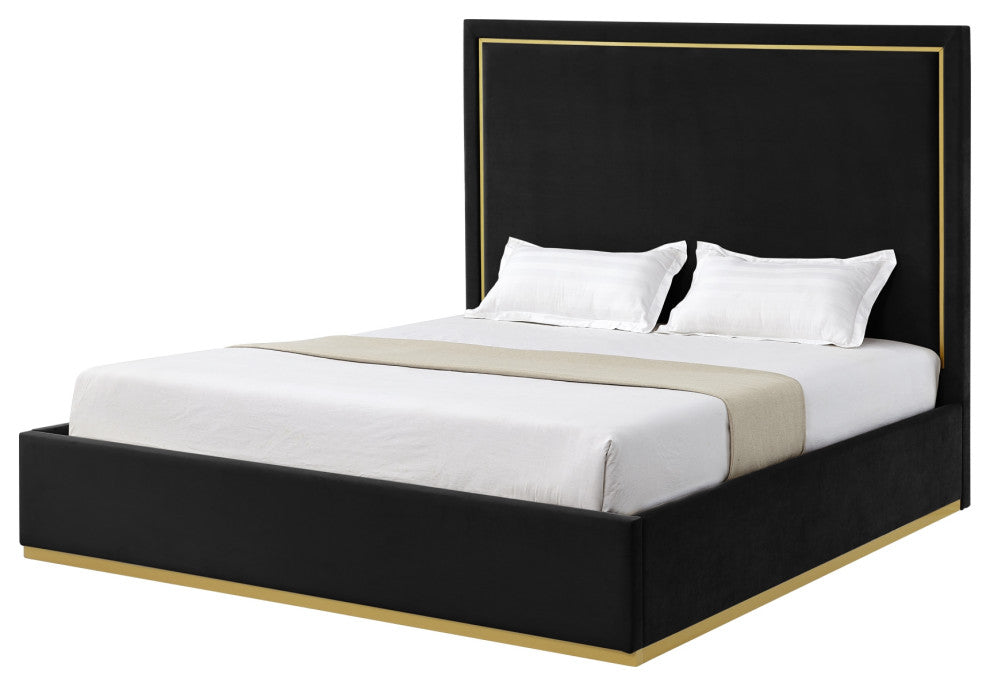 Inspired Home Marceline Bed Upholstered, Black Velvet Queen