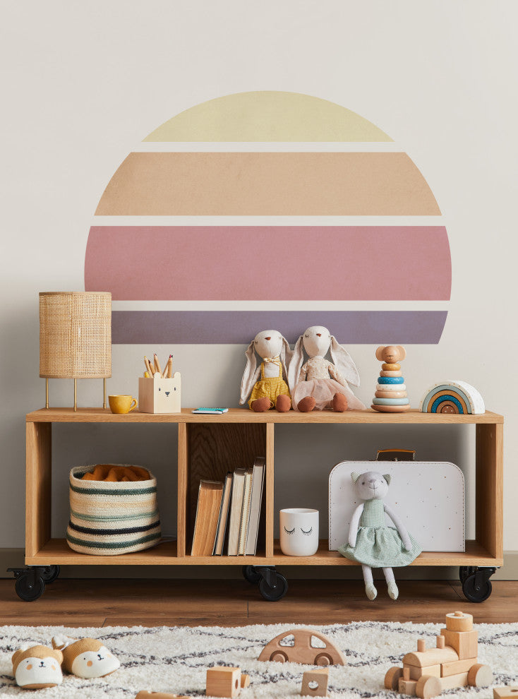 Retro Rising Sun Peel and Stick Vinyl Wall Sticker, Whisper, Small