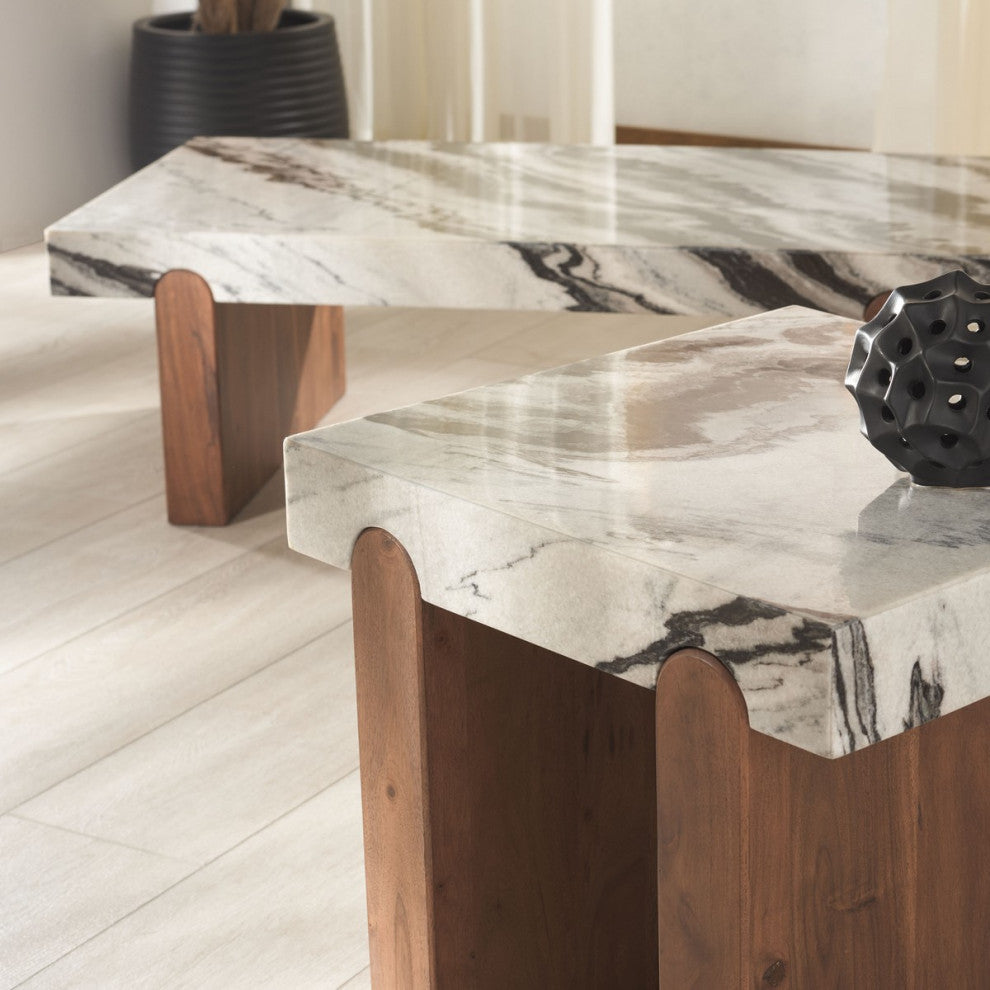 Safavieh Couture Ellebeth Marble Top Coffee Table, Hazel/Walnut
