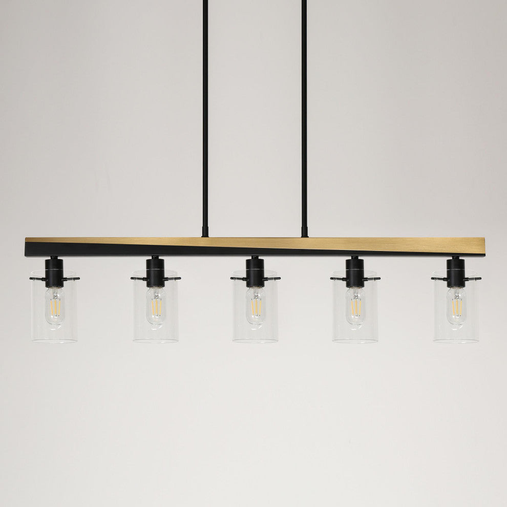 LNC Modern Contemporary 5-Light Black Gold Linear Kitchen Island Light