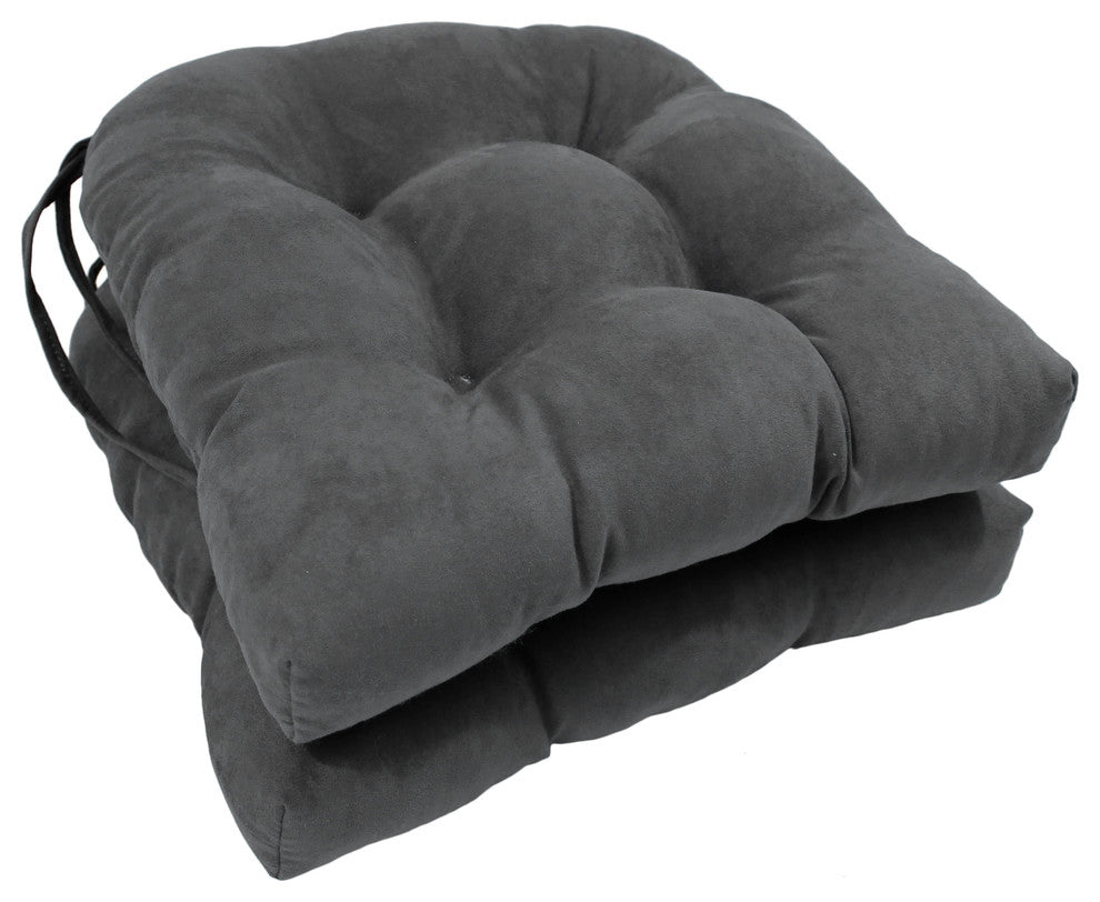 16" Solid Microsuede U-Shaped Tufted Chair Cushions, Set of 2, Steel Gray