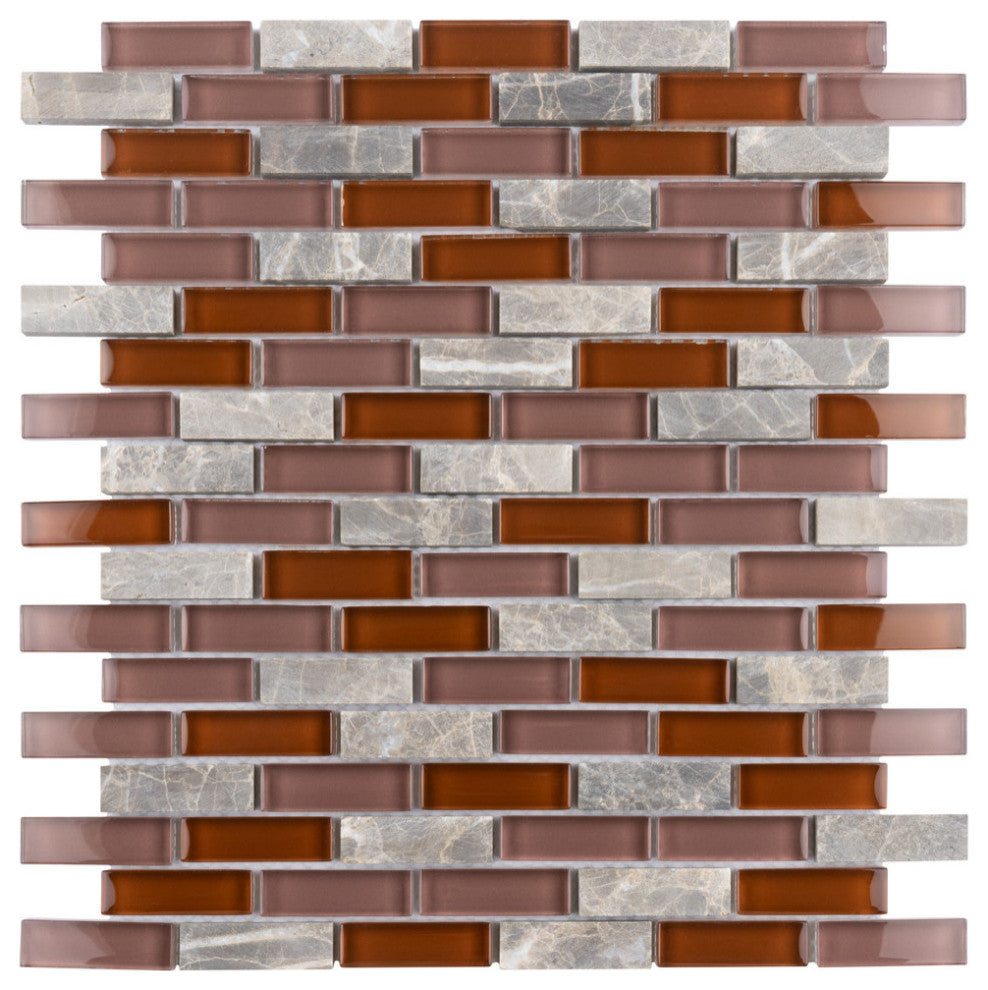 Tessera Glass Subway Wall Tile, Bordeaux
