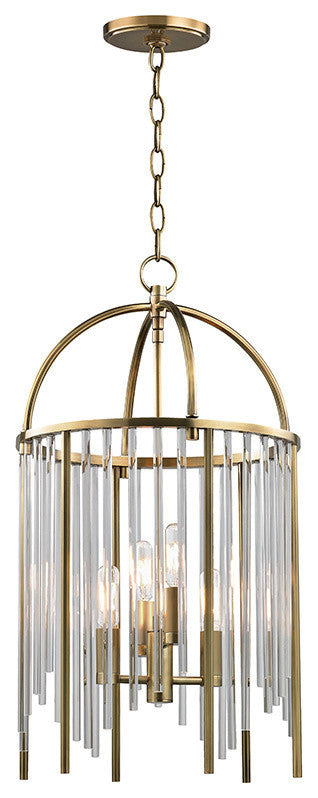 Lewis, 4 Light, Pendant, Aged Brass Finish, Clear and Metal Rods