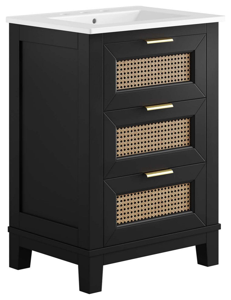 Dixie 24" Solid Wood Bathroom Vanity, Black White