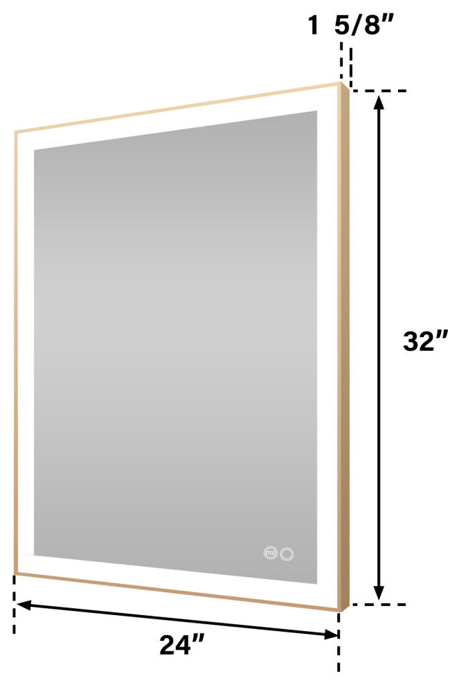 Framed LED Lighted Bathroom Vanity Mirror With Defogger, Gold, 24"x32"