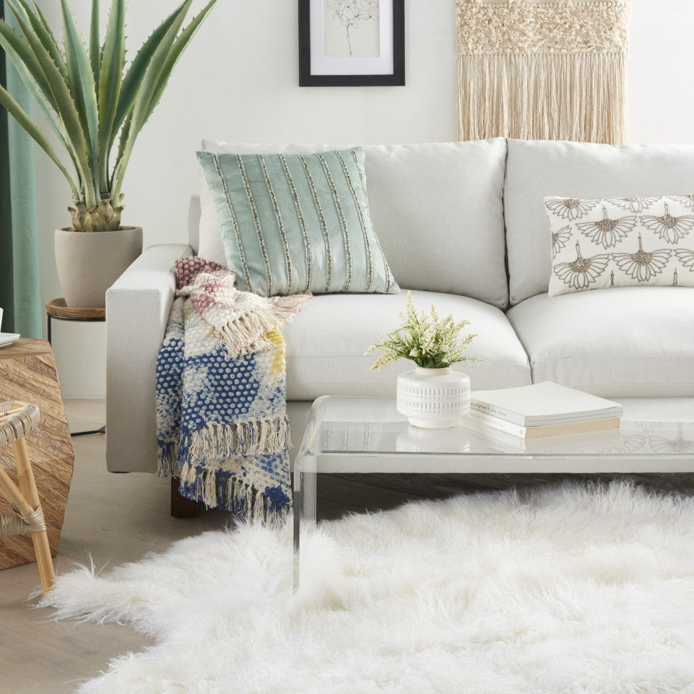 Glam Celadon Blue  and Gold Accent Throw Pillow With Beaded Details