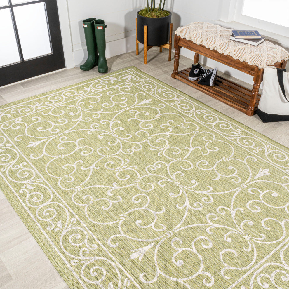 Charleston Filigree Textured Weave Indoor/Outdoor, Green/Cream, 8 X 10