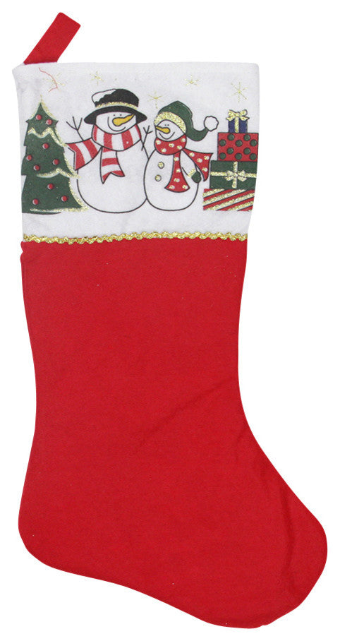 Traditions and Gold Glittered Jolly Snowmen Scene Stocking, Red White, 19"