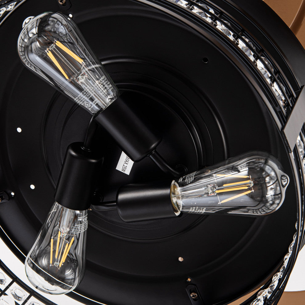 35.83 in Crystal Ceiling Fan with 3 Retractable Blades and Remote