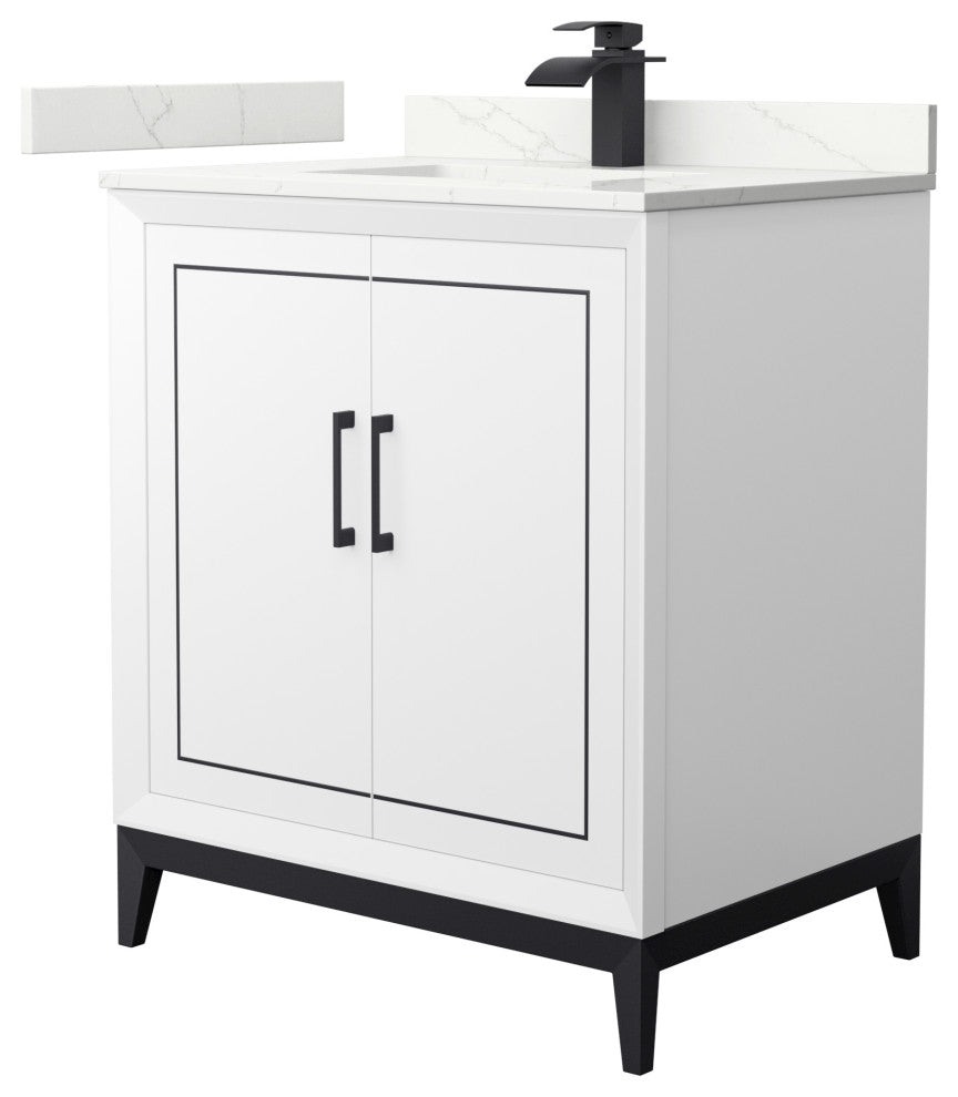 Marlena 30" Single Vanity, Quartz Top, 1-Hole, Black Trim