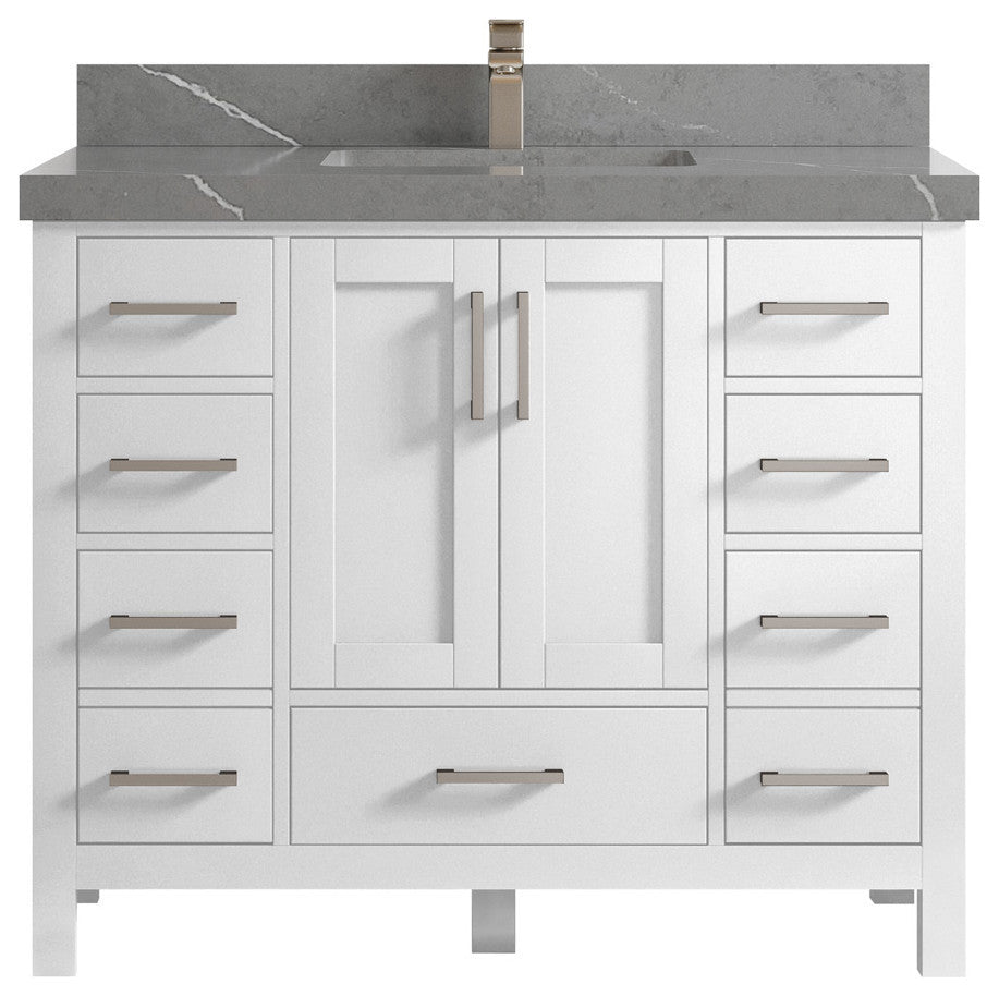 Malibu 42 Single Sink Bath Vanity in White  2" Piatra Gray