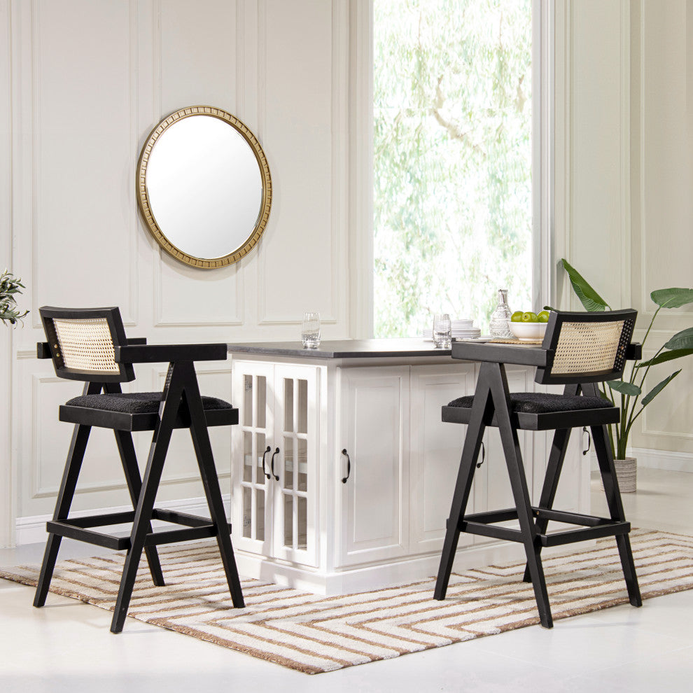 Milan 29.5" Mid-Century Modern Resin Webbing Set of 3 Bar Stool, Ebony Black