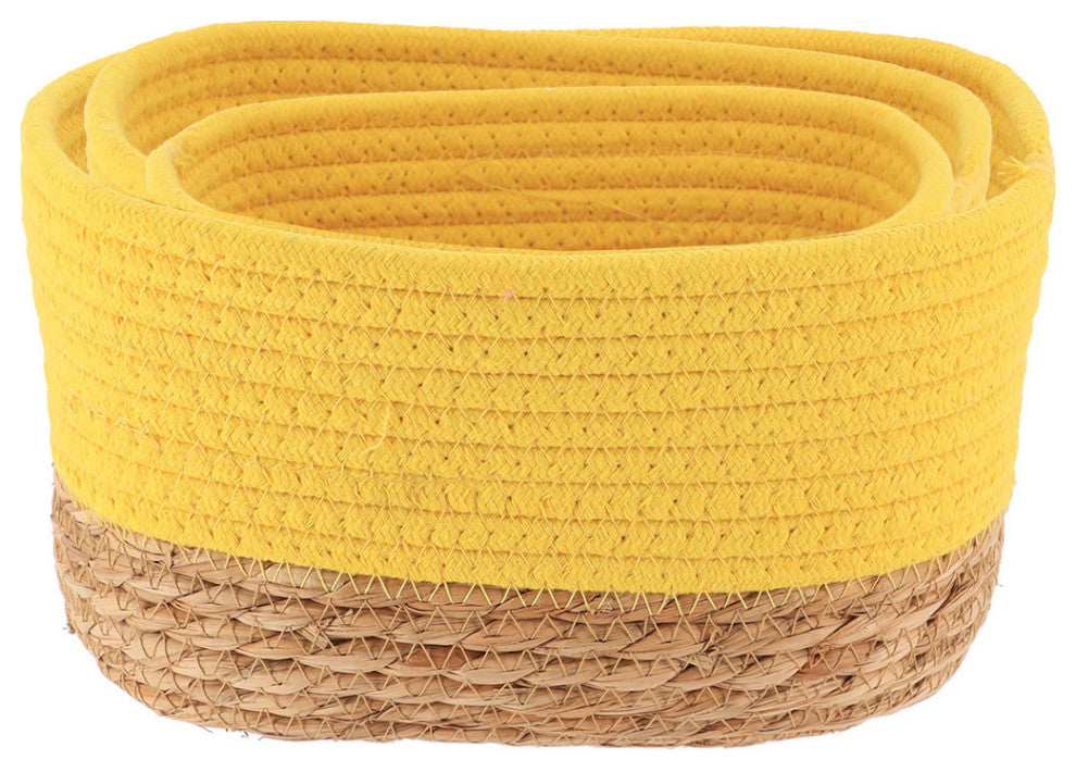 Cheerful Yellow Cotton Storage Baskets Organizer Padang Bins Stackable