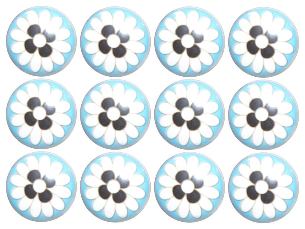Knob-It Knobs, Set of 12, Blue, White and Black
