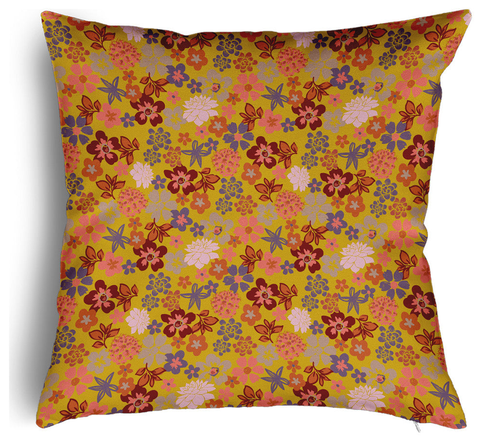 Succulent Garden Accent Pillow With Removable Insert, Mustard, 26"x26"