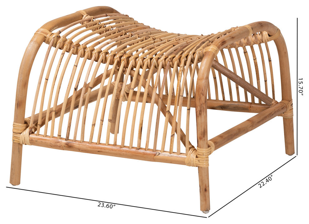 Lamaria Modern Bohmenian Natural Brown Antique Rattan Footstool
