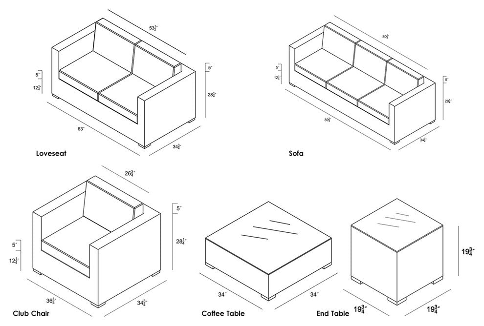 District 5 Piece Sofa Set, Canvas Charcoal