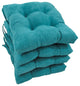 16" Solid Micro Suede Square Tufted Chair Cushions, Set of 4, Aqua Blue