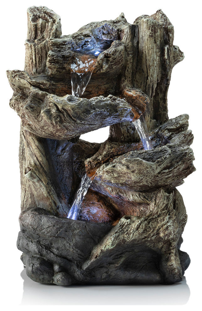 14" Tall Indoor Tiered Log Tabletop Fountain with LED Lights