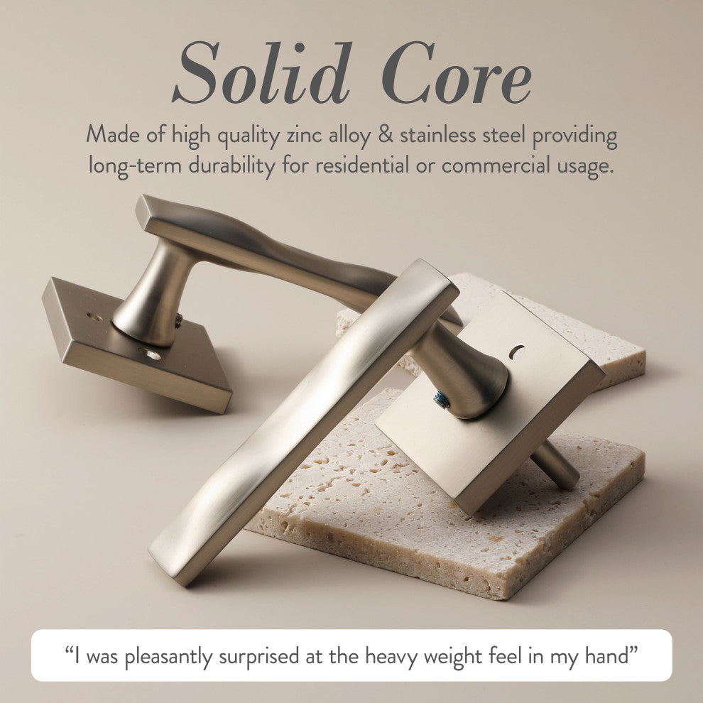 Modern Heavy Duty Designer Interior Door Lever - Essex Collection, Satin Nickel, Double Dummy