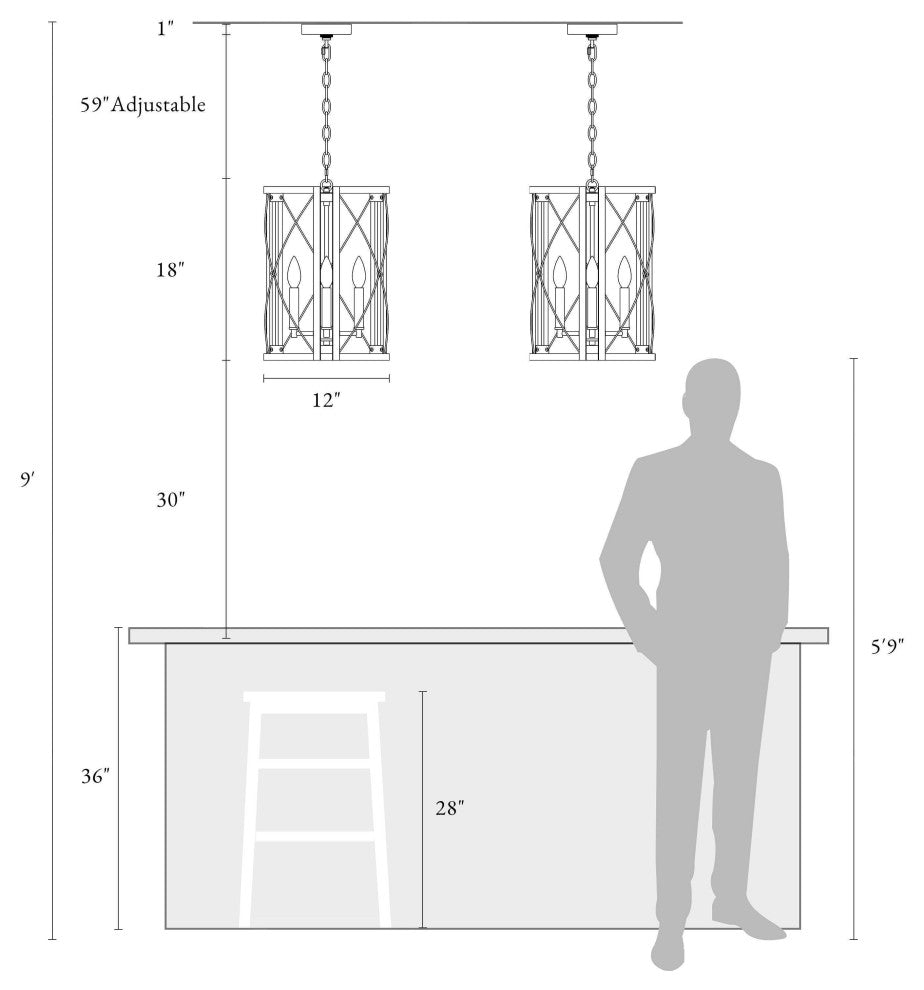4-Lights Matte Black and Wood Tone Farmhouse Chandelier For Chateau