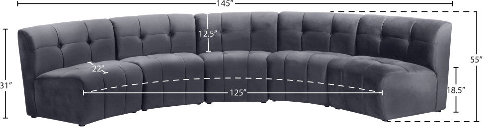 Limitless Velvet Upholstered 5-Piece Modular Sectional, Gray