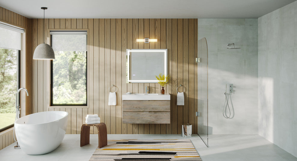 Boutique Bath Vanity, Natural Wood, 40", Single Sink, Wall Mount