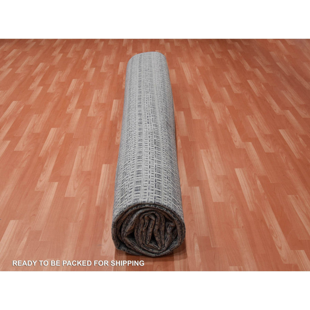 Silver Gray Silk and Wool Hand Knotted Modern Design Oversized Rug, 14'0"x20'4"