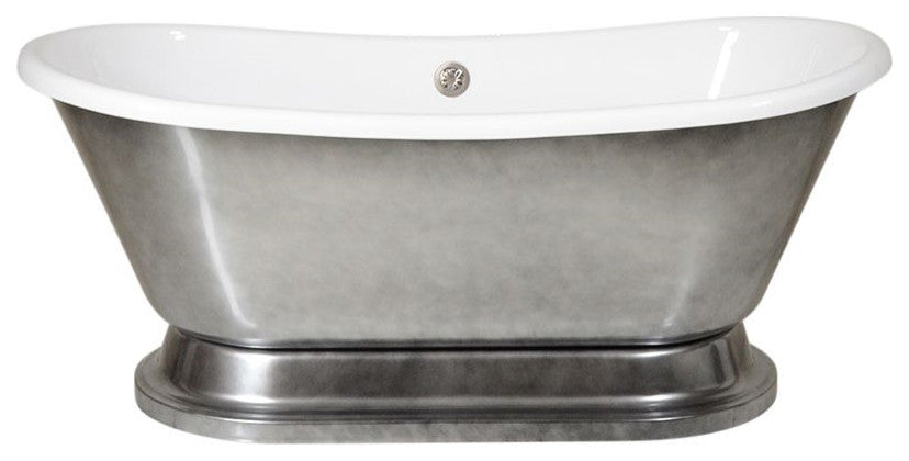 SanSiro CoreAcryl 73" French Bateau  Pedestal Tub Aged Chrome Finish