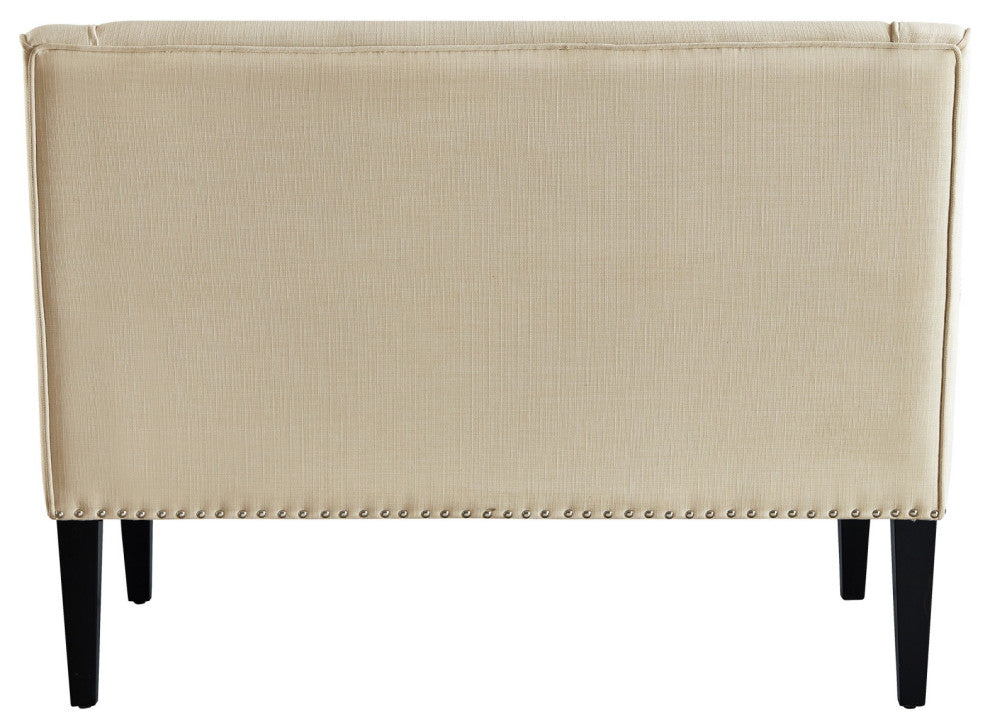 45" Beige and Black Upholstered Linen Bench