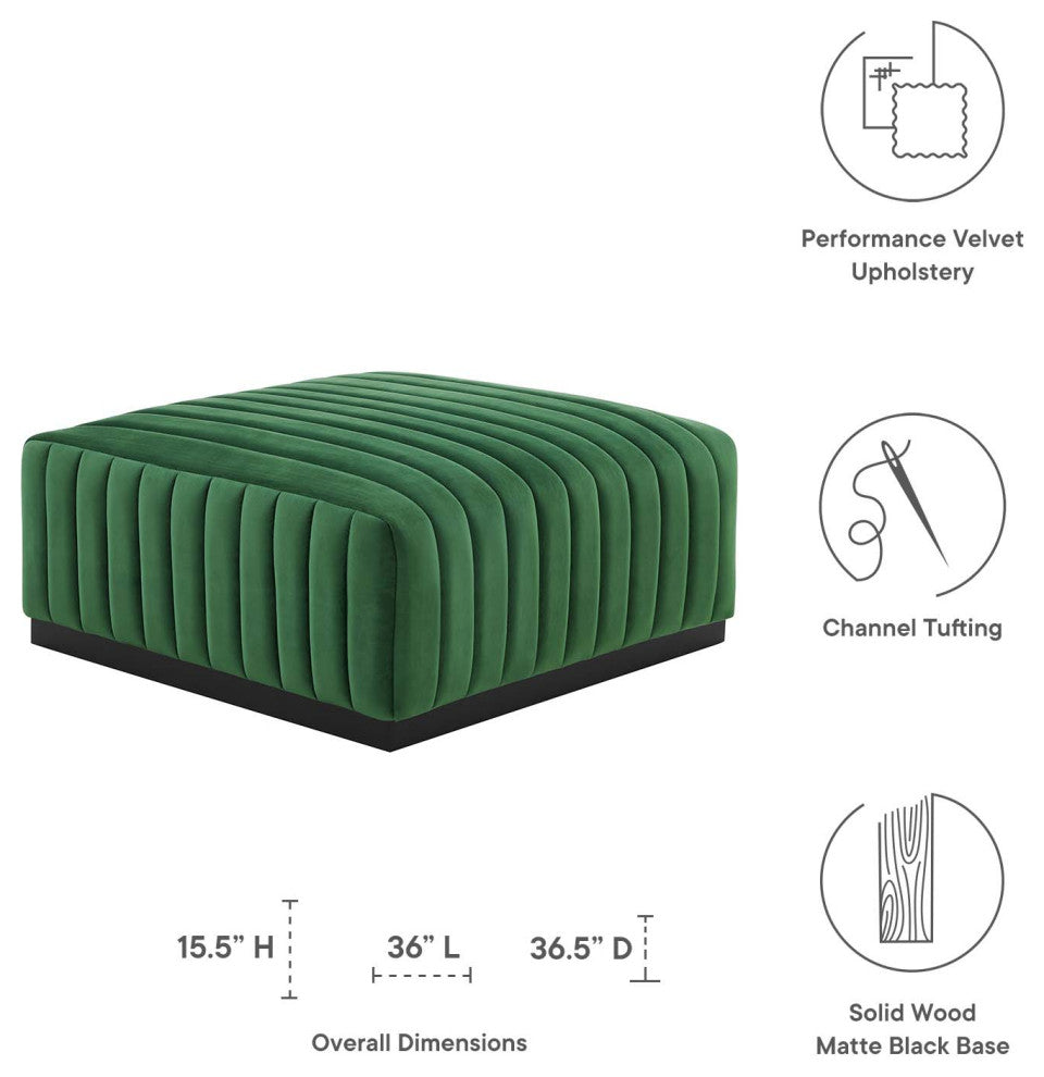 Conjure Channel Tufted Performance Velvet Ottoman, Black Emerald