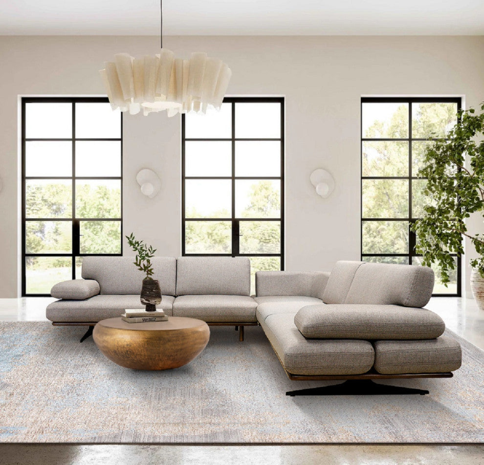 Belluno Taupe Faux Suede Sectional Sofa With Sliding Backrest and Armrest