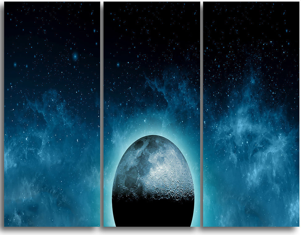"Moon In the Front of Galaxies" Metal Landscape, 3 Panels, 36"x28"