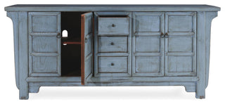 Crafton 4-Door Reclaimed Pine Wood Blue Sideboard Buffet