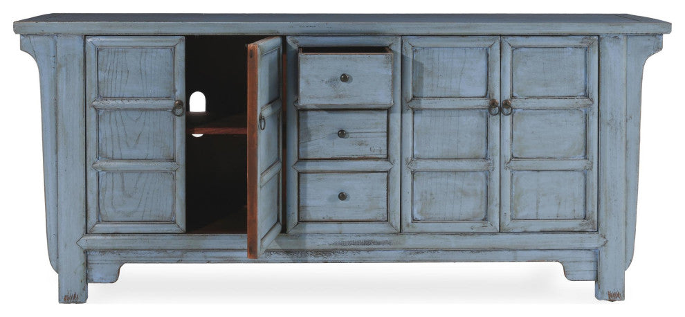 Crafton 4-Door Reclaimed Pine Wood Blue Sideboard Buffet