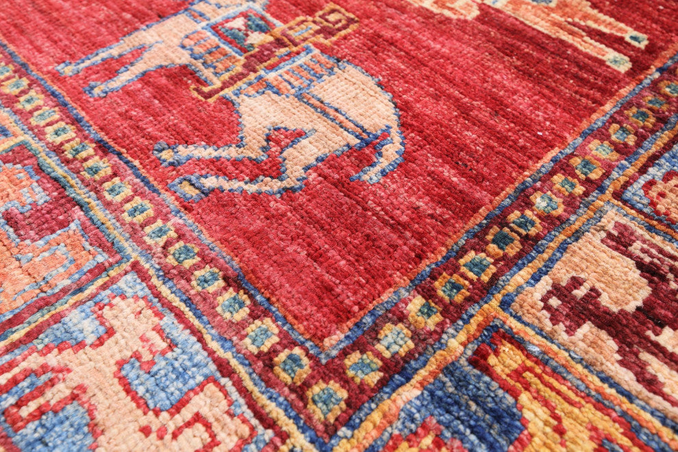 3' 5" X 5' 1" Hand Knotted Antiqued Pazyryk Historical Design Wool Rug Q10703