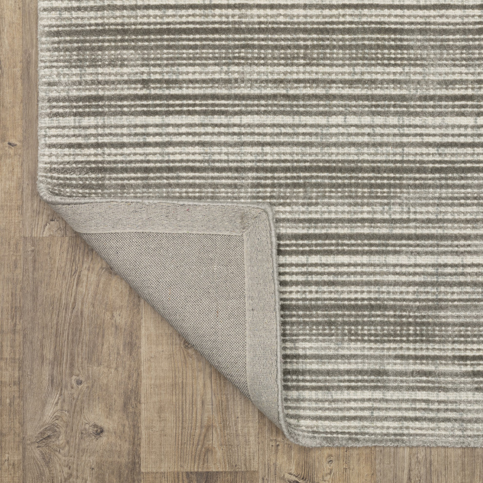 Cayden Textural Stripe Wool Blend Grey/ Ivory Hand-tufted Rug 8' x 10'