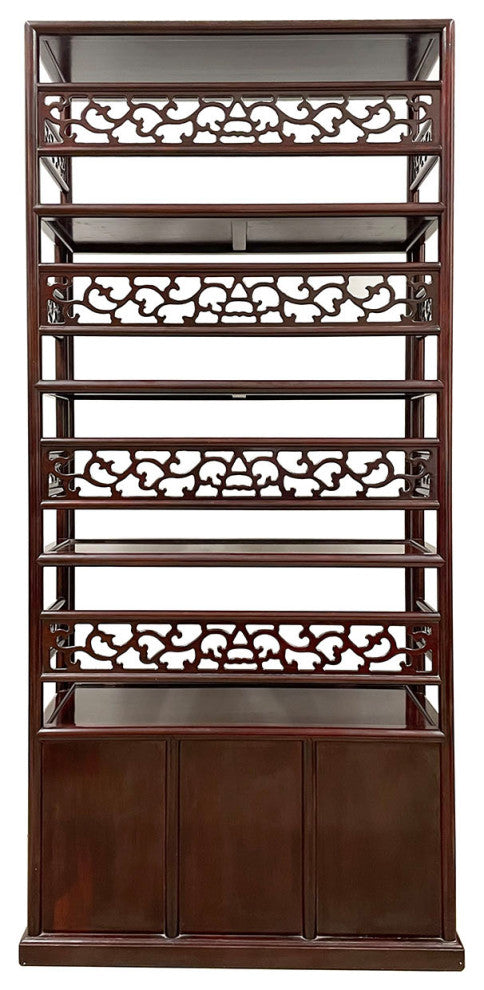Consigned 20th Century Chinese Hand Carved Rosewood Book Shelf/Display Cabinet